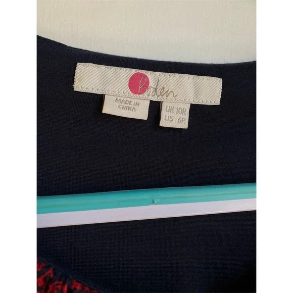 Boden Women's Size 10 Red & Navy Print Tie Waist‎ Midi Dress EUC - Picture 4 of 7